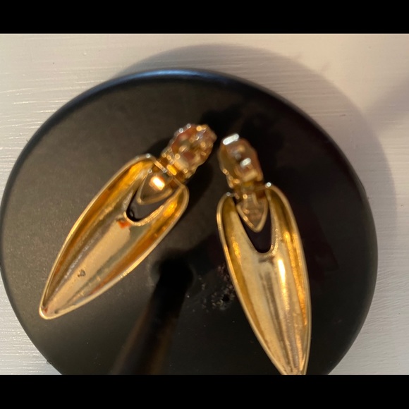 Vintage Unique icicle teardrop goldstone earrings - Picture 6 of 10